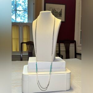 Beaded Necklace with Blue and Cream Accents